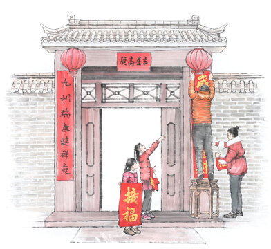 貼春聯(lián)