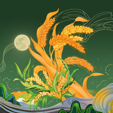 芒種小麥稻子農(nóng)業(yè)豐收插畫