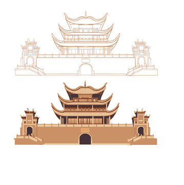 城市古建筑插畫岳陽樓