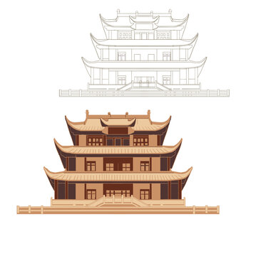 城市古建筑插畫(huà)天心閣