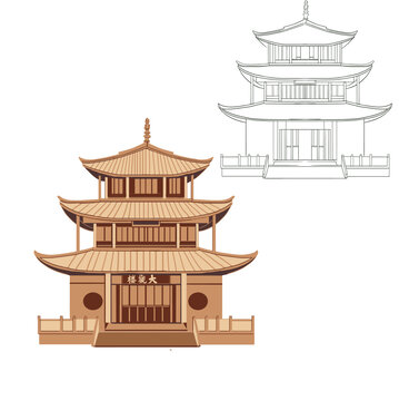 城市古建筑插畫大觀樓