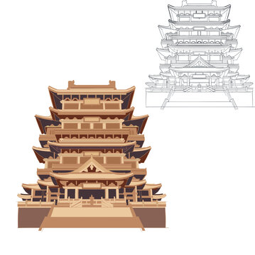 城市古建筑插畫滕黃閣