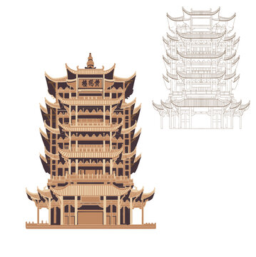 城市古建筑插畫黃鶴樓