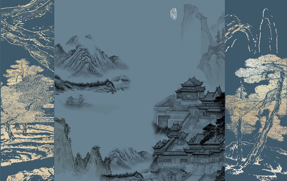 原創(chuàng)新中式抽象水墨山水