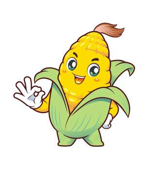 卡通可愛玉米OK形象矢量圖