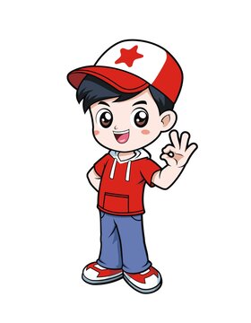 卡通可愛小男孩OK形象矢量圖