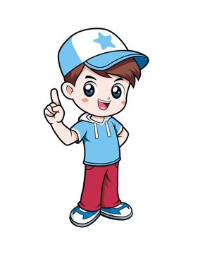 卡通可愛小男孩講解形象矢量圖