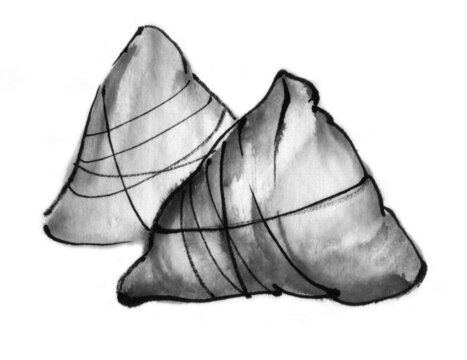國(guó)畫水墨畫分層素材粽子兩個(gè)