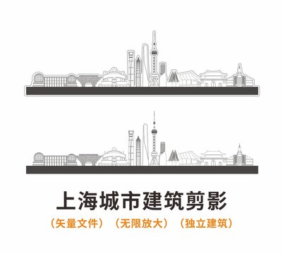 上海城市剪影线稿