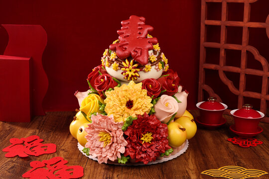 手工面食花餑餑壽字花團(tuán)錦簇