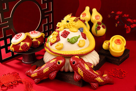 手工花餑餑龍騰組合鯉魚(yú)葫蘆
