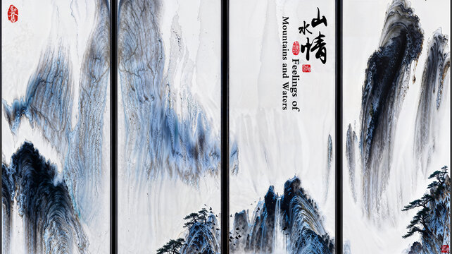 禪意水墨山水情屏風(fēng)背景墻