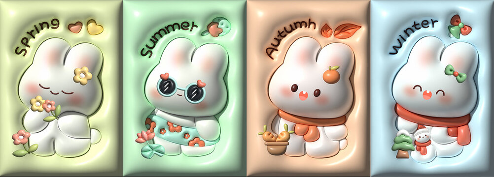 膨脹風可愛兔子四季圖案
