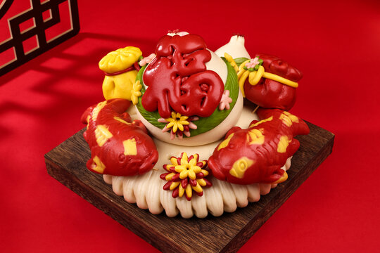 手工面食花餑餑福字錦鯉魚(yú)