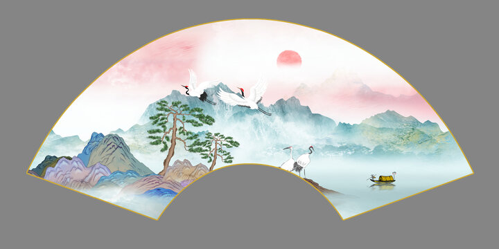 折扇仙境山水畫
