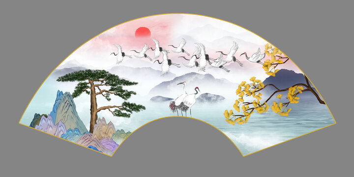 折扇云霧山水