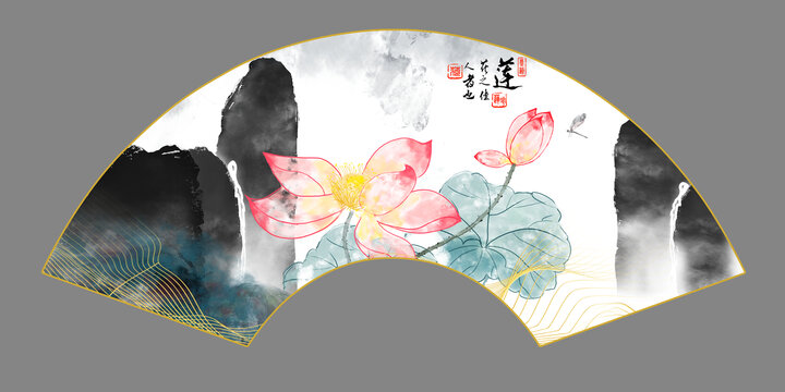 折扇荷花