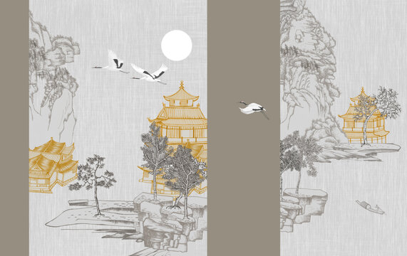 樓閣山水背景墻