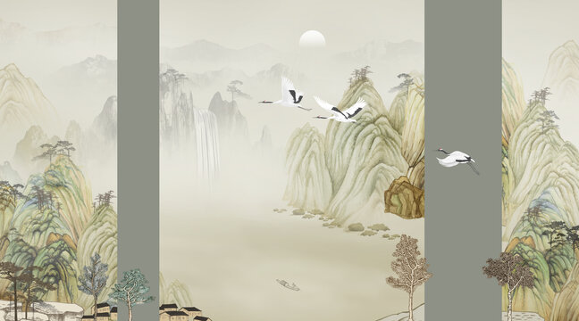 水墨山水背景墻
