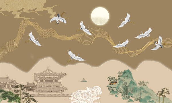 手繪樓閣插畫