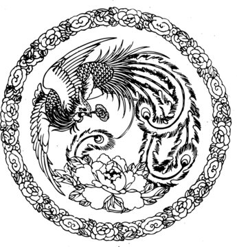 鳳凰圓形鳳凰喜慶吉祥圖案