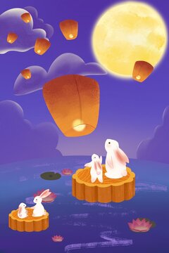 中秋玉兔孔明燈