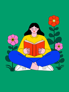 卡通商業(yè)插畫看書的女人