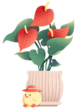 花燭紅掌綠植盆栽裝飾插畫(huà)元素