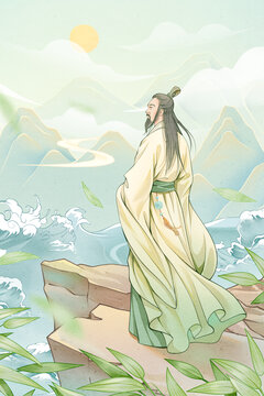 國(guó)潮端午節(jié)紀(jì)念屈原歷史人物插畫