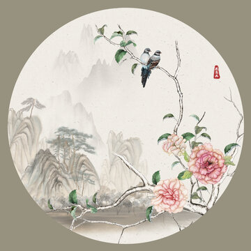 中式花鳥山水圖