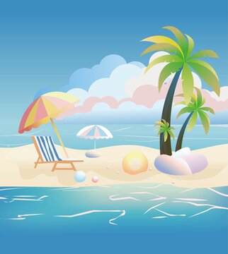 夏天海邊沖浪玩耍人物插畫