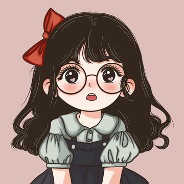 卡通手繪大眼睛的小女孩