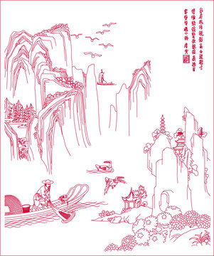 古代山水捕魚(yú)圖