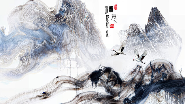 水墨山水禪意背景墻