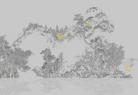 中式山水閣樓意境背景