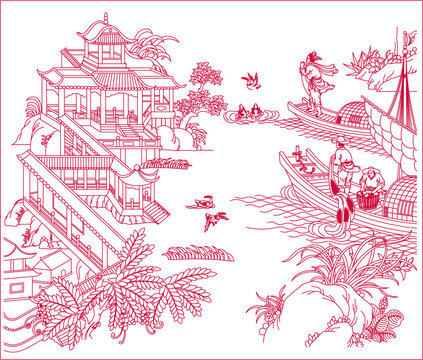周莊古鎮(zhèn)水鄉(xiāng)漁夫圖