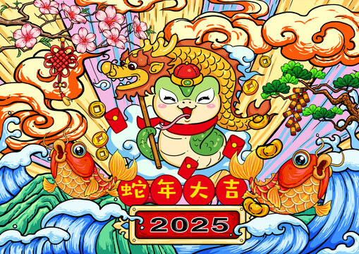 2025蛇年國(guó)潮插畫