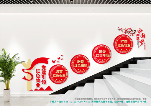紅色物業(yè)樓梯文化墻