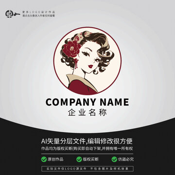 時(shí)尚民國風(fēng)旗袍卡通頭像LOGO