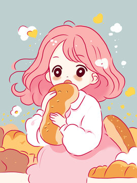 吃面包的小女孩