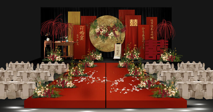 紅金婚禮宴會(huì)舞臺(tái)