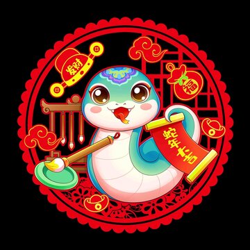 2025蛇年窗貼插畫(huà)窗花門貼