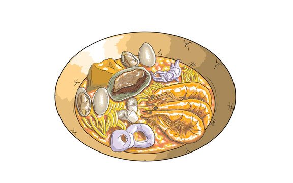 閩南沙茶面美食插畫