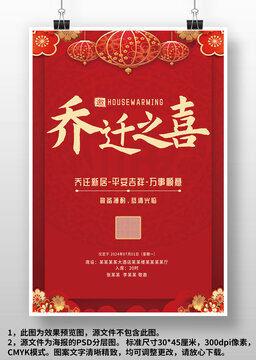 紅色中國(guó)風(fēng)喬遷之喜邀請(qǐng)函海報(bào)