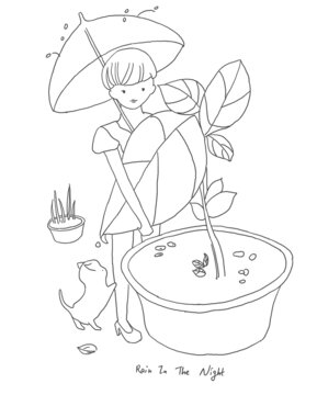 手繪漫畫插畫下雨一整夜