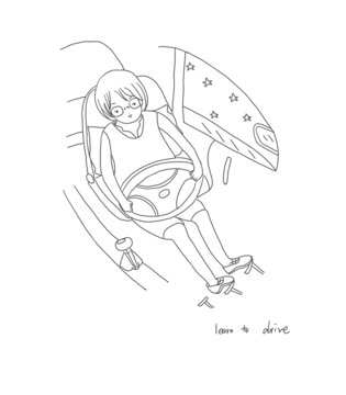 手繪漫畫插畫學(xué)車