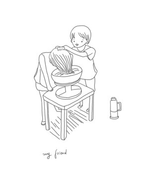 手繪漫畫插畫朋友幫我洗頭