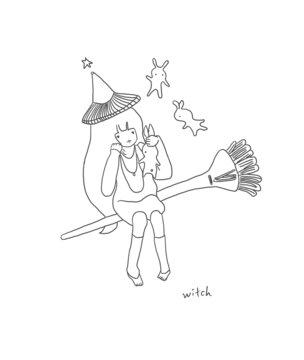手繪漫畫插畫小女巫