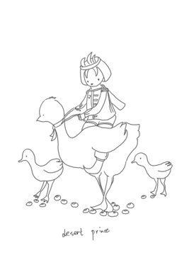 手繪漫畫插畫沙漠王子和鴕鳥