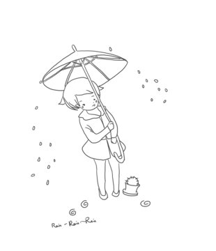 手繪漫畫插畫下雨了